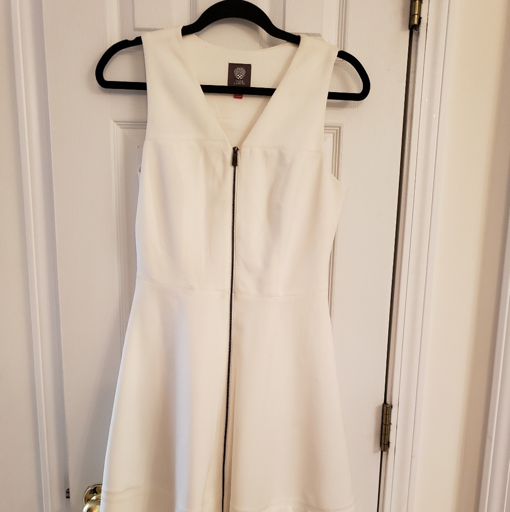 White zip front dress
